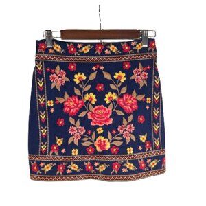 Savanna Jane Women Floral Embroidered Denim Skirt Small Boho Western Pull On NWT